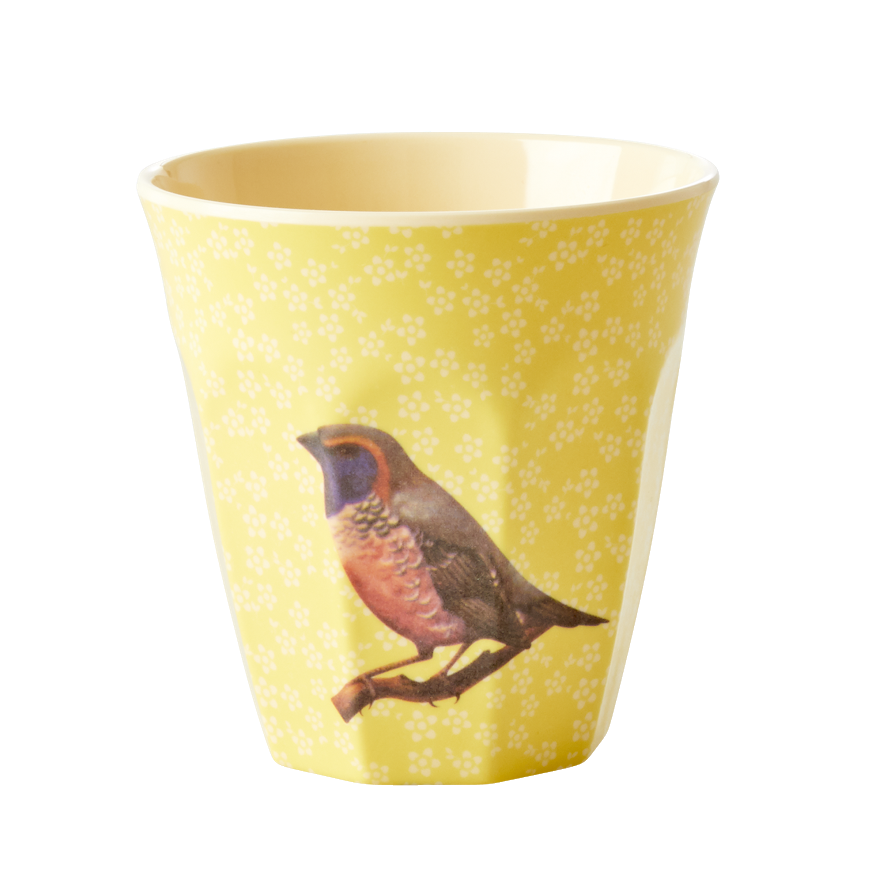 Vintage Bird Print Yellow Melamine Cup Rice DK
